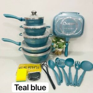 23PCS DESSINI COOKWARE SET - TEAL BLUE/LIGHT GREEN